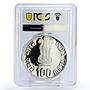 India 100 rupees Federal Bank Palm Tree Tiger Fauna PR66 PCGS silver coin 1985