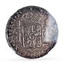 Peru 8 reales Colonial Coinage Carlos IV Coat of Arms AU58 NGC silver coin 1799