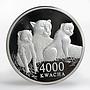 Zambia 4000 kwacha African Wildlife Leopard and two cubs proof silver coin 2000