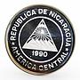 Nicaragua 10000 Cordobas 16th Winter Olympics Albertville 92 silver coin 1990