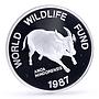 Philippines 200 piso WWF Mindoro Buffalo Bull Fauna proof silver coin 1987