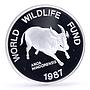 Philippines 200 piso WWF Mindoro Buffalo Bull Fauna proof silver coin 1987