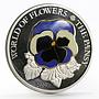 Cook Islands 5 dollars World of Flowers series Pansy colored silver coin 2009