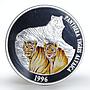 Mongolia 500 togrog Endangered Wildlife Siberian Tigers colored silver coin 1996