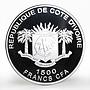 Ivory Coast 1500 francs Ancient Wonder Colossus of Rhodes proof silver coin 2010