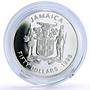 Jamaica 50 dollars West Indies University Pelican Bird proof silver coin 1998