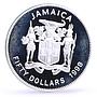 Jamaica 50 dollars West Indies University Pelican Bird proof silver coin 1998