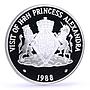 Cayman Islands 5 dollars Princess Alexandra Visit Royal Arms silver coin 1988