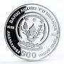 Rwanda 500 francs Cats series Maine Coon Cat Flowers colored silver coin 2011