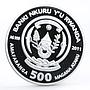 Rwanda 500 francs Cats series Maine Coon Cat Flowers colored silver coin 2011