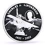 Benin 1000 francs Charles Lindbergh Flight Plane Aviation proof silver coin 2002