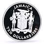 Jamaica 10 dollars Discovering of the New World Columbus Ship silver coin 1989