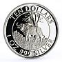 Zimbabwe 10 dollars Wildlife Landmarks series Motopo Hills Bull silver coin 1996