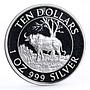 Zimbabwe 10 dollars Wildlife Landmarks series Motopo Hills Bull silver coin 1996
