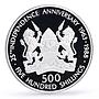 Kenya 500 shillings 25 Years Independence President Moi proof silver coin 1988