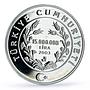 Turkey 15000000 lira Poet Writer Sureyya Agaoglu Literature silver coin 2003