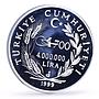 Turkey 4000000 lira 1st Emperor Osman Gazi Head Facing Politics silver coin 1999