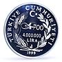 Turkey 4000000 lira 700th Anniversary Ottoman Empire Horsemans silver coin 1999