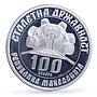 Macedonia 100 denari Statehood Blaze Koneski Politics proba silver coin 2003