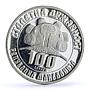 Macedonia 100 denari Statehood Mikhailo Apostolski Politics proba Ag coin 2003