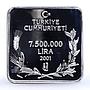 Turkey 7500000 lira Endangered Wildlife Bustard Bird Fauna silver coin 2001