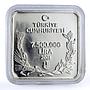 Turkey 7500000 lira Endangered Wildlife Eagle Falcon Bird Fauna silver coin 2001