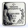 Turkey 7500000 lira Endangered Wildlife Kingfisher Bird Fauna silver coin 2001