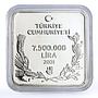 Turkey 7500000 lira Endangered Wildlife Kingfisher Bird Fauna silver coin 2001