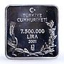 Turkey 7500000 lira Endangered Wildlife Kingfisher Bird Fauna silver coin 2001