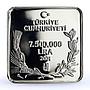 Turkey 7500000 lira Endangered Wildlife Scops Owl Bird Fauna silver coin 2001