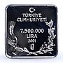 Turkey 7500000 lira Endangered Wildlife Vulture Bird Fauna silver coin 2001