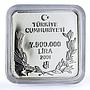 Turkey 7500000 lira Endangered Wildlife Cormorant Bird Fauna silver coin 2001