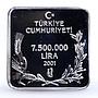 Turkey 7500000 lira Endangered Wildlife Cormorant Bird Fauna silver coin 2001