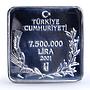 Turkey 7500000 lira Endangered Wildlife Swamphen Bird Fauna silver coin 2001