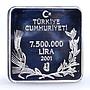 Turkey 7500000 lira Endangered Wildlife Bee Eater Bird Fauna silver coin 2001