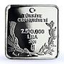 Turkey 7500000 lira Endangered Wildlife Pelican Bird Fauna silver coin 2001