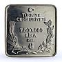 Turkey 7500000 lira Endangered Wildlife Starling Bird Fauna silver coin 2001