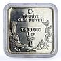 Turkey 7500000 lira Endangered Wildlife Starling Bird Fauna silver coin 2001