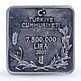 Turkey 7500000 lira Endangered Wildlife Starling Bird Fauna silver coin 2001