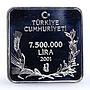 Turkey 7500000 lira Endangered Wildlife White Duck Bird Fauna silver coin 2001