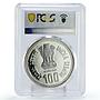 India 100 rupees Prime Minister Jawaharlal Nehru Politics PL67 PCGS Ag coin 1989