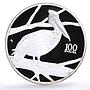 Zambia 100 kwacha Conservation Wildlife Pelican Bird Fauna silver coin 1998