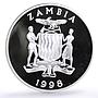 Zambia 100 kwacha Conservation Wildlife Pelican Bird Fauna silver coin 1998