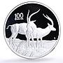 Zambia 100 kwacha Conservation Wildlife Antilope Fauna proof silver coin 1998