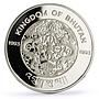 Bhutan 300 ngultrum Conservation Wildlife Elephant Rhino Tiger silver coin 1993