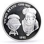 Jamaica 25 dollars Astronomer Tycho Brahe Head Facing Science silver coin 1995