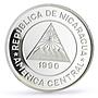 Nicaragua 10000 cordobas Conservation Wildlife Ocelot Cat Fauna silver coin 1990