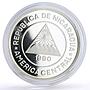 Nicaragua 10000 cordobas Conservation Wildlife Ocelot Cat Fauna silver coin 1990