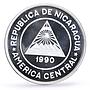 Nicaragua 10000 cordobas Conservation Wildlife Ocelot Cat Fauna silver coin 1990