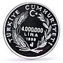 Turkey 4000000 lira Conservation Wildlife Lizard Fauna proof silver coin 1999